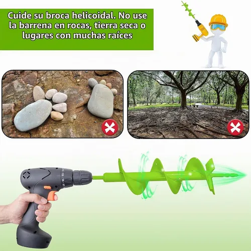 Vista 5 de Broca de taladro de jardín mejorada de 4 x 16 pulgadas, broca de taladro de jardín resistente de doble hoja, taladro para taladro de hielo, taladro