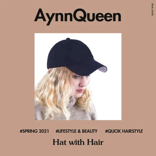 Vista 6 de AynnQueen Gorra de béisbol con extensiones de cabello para mujer, gorra ajustable con peluca sintética adjunta de 24 pulgadas, cabello ondulado