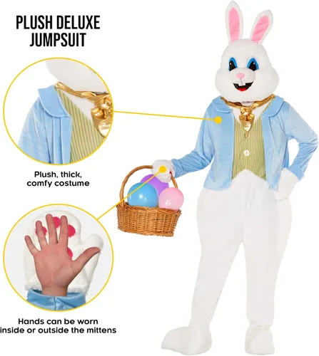Vista 4 de Morph Costumes Disfraz de conejo de Pascua para adultos disfraz de conejo de lujo para adultos hombres y mujeres mascota de conejo estándar XL