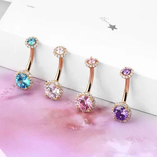 Vista 3 de Jewseen Anillo de ombligo de oro de 14 quilates con circonita cúbica brillante, piercing para el ombligo, joyería para el cuerpo