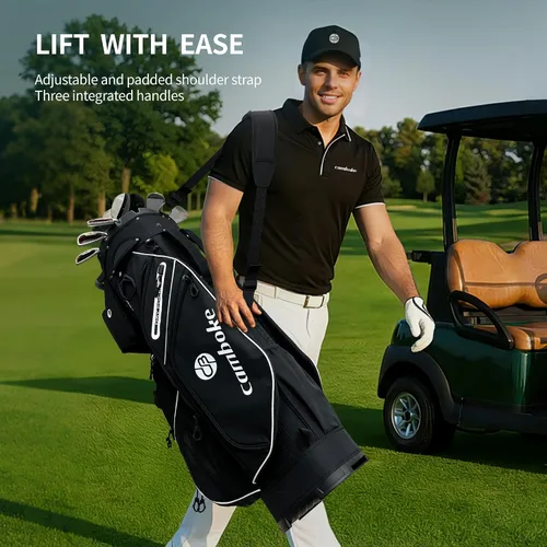 Vista 2 de Silent - Bolsa de golf para carrito de golf, bolsa de golf moldeada con separadores de longitud completa de 14 vías, bolsa de bolsillo refrigerante