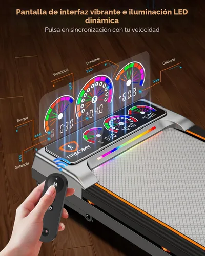 Vista 4 de Trisomy - Caminadora con 15% de inclinación de 12 niveles y pantalla de interfaz de usuario, caminadora plegable Trisomy de 3.5 HP para debajo