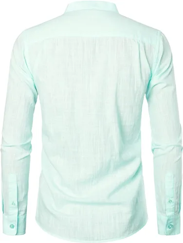 Vista 2 de ZEROYAA Camisas de algodón y lino de manga larga con botones y bolsillo para hombre