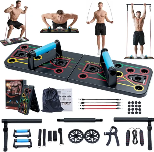 Vista 5 de Tabla de empuje, barra de empuje portátil desmontable 17 en 1 en gimnasio en casa, equipo profesional de entrenamiento muscular disponible