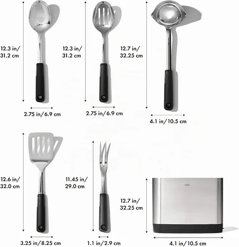 Vista 2 de OXO Good Grips - Juego de utensilios de cocina de acero inoxidable para preparar y servir, 6 piezas
