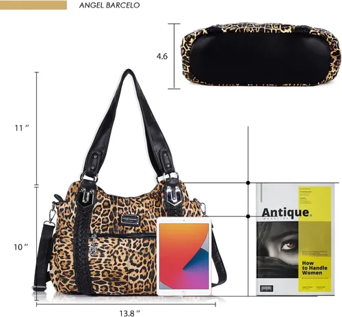 Vista 163 de Angel Barcelo - Bolsa de hombro amplia para mujer, diseño Hobo, cuero lavado