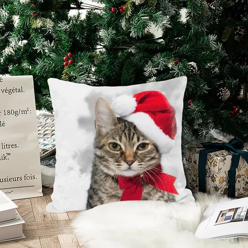 Vista 4 de SPXUBZ - Funda de almohadón navideño con gato de vacaciones de invierno con gorro rojo de Santa, funda cuadrada para sofá, cama, silla o sofá cama