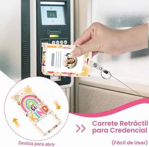 Vista 4 de Be Kind - Cordón con soporte para tarjetas, soporte para tarjetas de arcoíris con carrete retráctil para insignias, cordón desmontable y lindo
