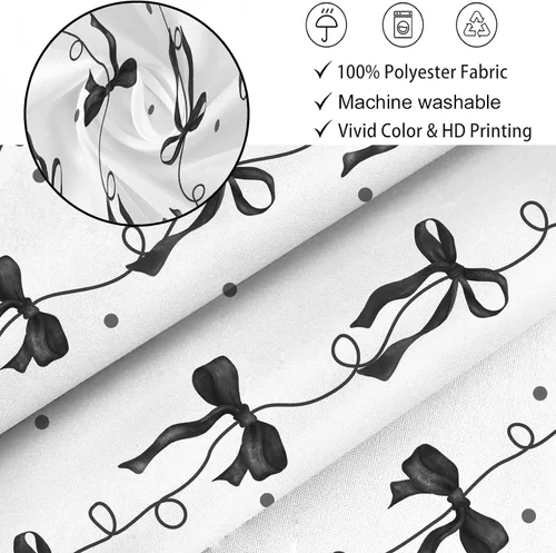 Vista 2 de Cortina de ducha con lazo negro, bonita cortina de ducha coqueta estética para adolescentes y niñas, decoración de tela impermeable con 12 ganchos