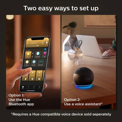 Vista 6 de Philips Hue Kit de inicio con botón inteligente Base Lumen de ambiente blanco (60W), 16 millones de colores, funciona con Amazon Alexa, Asistente