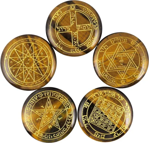 Vista 9 de Rockcloud Cristal curativo negro obsidiana amatista gitana símbolo brujas runas piedras chakras piedra de palma equilibrio Reiki, 10 piezas