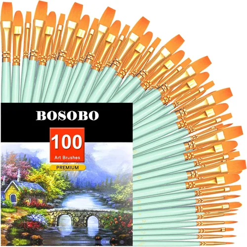 Vista 8 de BOSOBO Juego de pinceles de pintura, 10 pinceles de punta redonda puntiaguda, pinceles de nailon para artistas de cabello acrílico, acuarela
