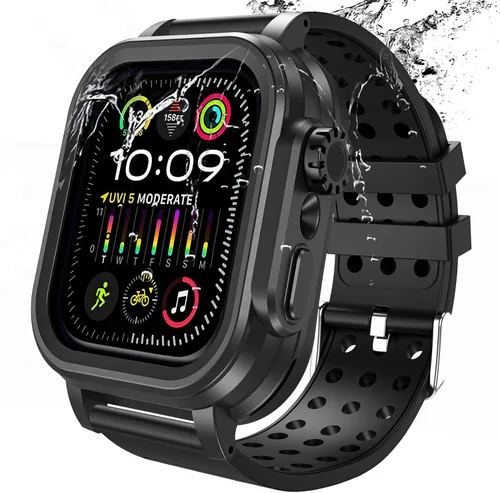 Vista 7 de Hensinple Funda impermeable IP68 y correa para Apple Watch Series 3 de 1.654 pulgadas con protector de pantalla, resistente a los golpes, duradera