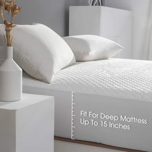 Vista 4 de Protección de colchón impermeable tamaño Twin para cama, funda de colchón acolchada con bolsillo profundo de hasta 15 pulgadas