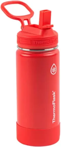 Vista 3 de ThermoFlask Botella de agua de acero inoxidable de 16 onzas, paquete de 2, rojo y aguamarina