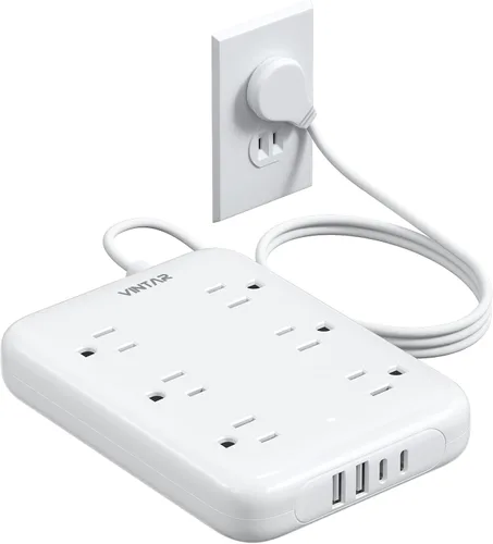 Vista 9 de Cinta de enchufes de 2 puntas con GFCI, VINTAR Adaptador de enchufe de GFCI de 2 a 3 puntas, cable de extensión de 6 pies con 6 salidas y 4 USB
