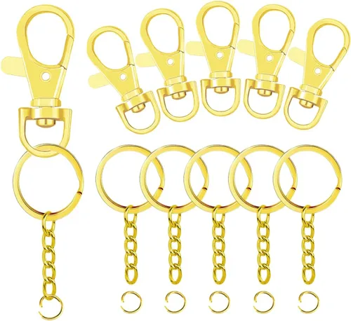 Vista 10 de 100 ganchos a presión con cordón y llaveros con cadena y anillos de salto para llavero, accesorios de manualidades de joyería