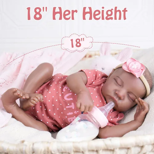 Vista 5 de Milidool Muñeca Reborn Baby Girl de 18 pulgadas, realista, afroamericana, recién nacida, hecha a mano con cuerpo suave y peso real y accesorios