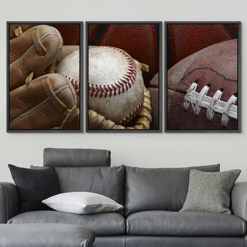 Vista 287 de wall26 Lienzo enmarcado para pared, juego de arte de primer plano, detalles de costuras de béisbol, atletas deportivos, fotografía, moderno