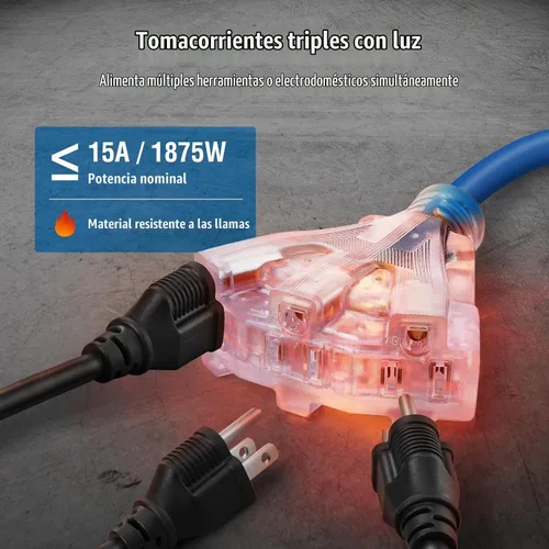 Vista 7 de SURAIELEC Carrete de cable de extensión retráctil de calibre 12, cable de alimentación resistente SJTOW de 45 pies, cable de alimentación SJTOW