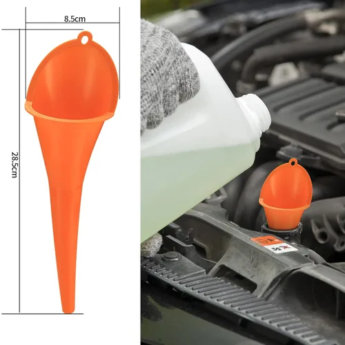 Vista 4 de Juego de 6 piezas de embudos automotrices, embudos de boca ancha para combustible, embudo de aceite de cuello largo de plástico, embudo flexible