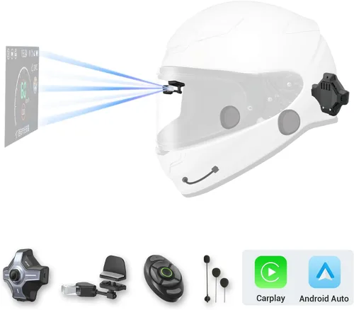 Vista 9 de Casco de Motocicleta E6+ HUD, Pantalla de Visualización Frontal, Bluetooth, GPS, CarPlay, Android Auto, Intercomunicador de Malla, Cámara de Visión