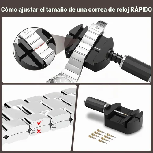Vista 3 de Kit de herramientas de extracción de eslabones de reloj para ajuste de pulsera, herramienta de tamaño de banda con empujador de alfiler, pasadores