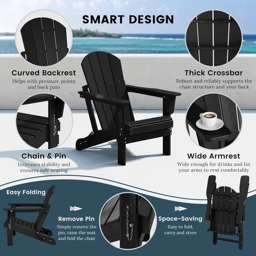 Vista 7 de HDPE Laguna Silla Adirondack plegable de polietileno para exteriores, color negro
