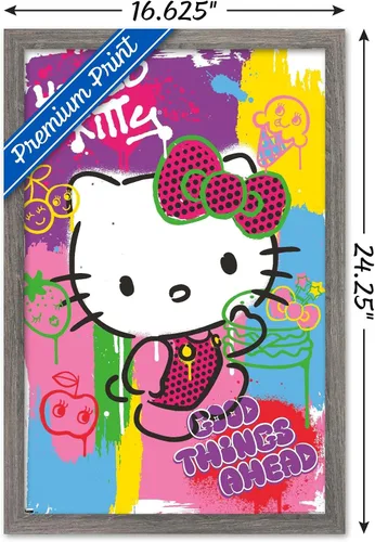 Vista 3 de Trends International Hello Kitty: Póster de pared de arte pop 23, 22.4 pulgadas de largo x 14.7 W, versión enmarcada de madera de granero