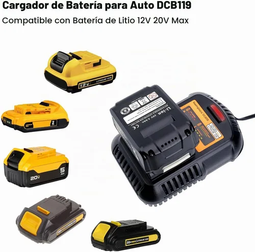 Vista 3 de DCB119 Cargador de batería de coche compatible con De-Walt 12V, 20V y 60V MAX batería de iones de litio DCB203 DCB201 DCB204 DCB206 DCB606 DCB609