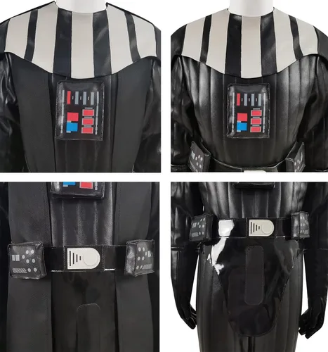 Vista 5 de Disfraz de Darth para niños, traje de cosplay de lujo, uniforme de Vader, conjunto completo de capa, traje de fiesta de Halloween