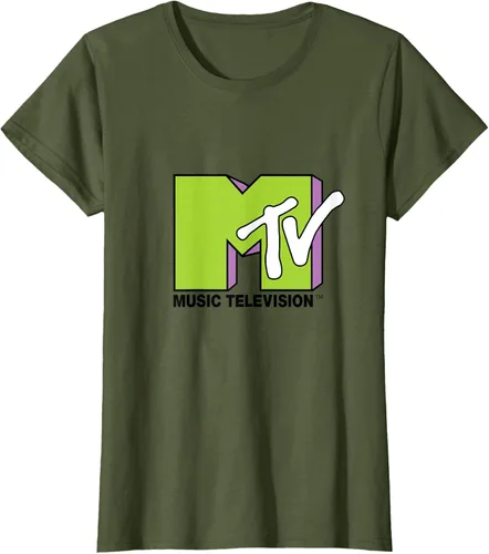 Vista 97 de Camiseta de tratamiento de relleno con logotipo MTV verde lima y morado, Negro, S Azul Marino
