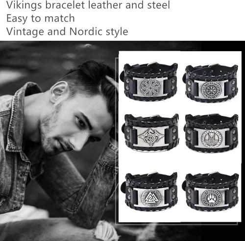 Vista 3 de Pulsera vikinga nórdico Mjolnir con amuleto de martillo de Thor joyería celta pagana de talismán