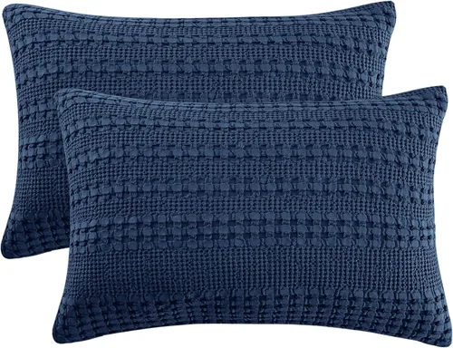 Vista 22 de PHF Fundas de almohada 100% algodón con tejido de gofre de 24 x 24 pulgadas, paquete de 2 fundas cuadradas para decoración elegante del hogar, sin