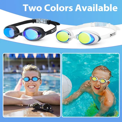 Vista 2 de Water Space Paquete de 2 gafas de natación con 3 piezas de nariz para niños jóvenes de 6 a 16 años, lentes espejadas, protección UV, antivaho y sin