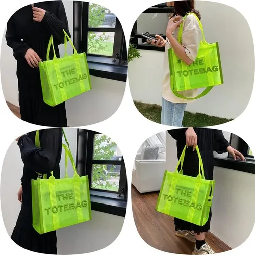 Vista 2 de JQAliMOVV The Tote Bag para mujer, bolsa de playa de malla con cremallera y asa superior, bolsos cruzados para vacaciones de verano