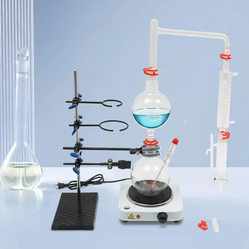 Vista 3 de Separador de aceite esencial de 110 V 1000 W, kit de cristalería de laboratorio, aparato de destilación de aceite de vapor de encimera, purificador