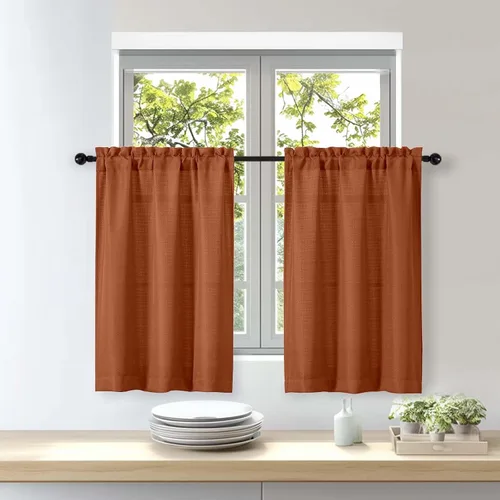 Vista 65 de OWENIE Bob Juego de 2 Paneles de Cortinas Negras de Cocina para Ventanas de 36 Pulgadas de Largo, Cortinas Cortas de Café con Textura de Lino