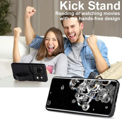 Vista 3 de Funda para teléfono Samsung Galaxy S20 Ultra 5G con protector de pantalla, correa de muñeca ajustable, atril, ranura para tarjetas de crédito