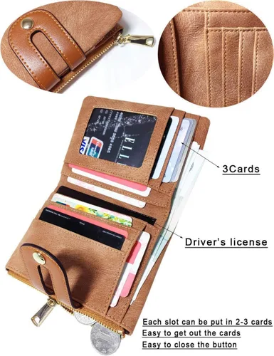 Vista 30 de AOXONEL Cartera pequeña de cuero plegable Rfid para mujer, con cremallera, bolsillo para tarjeta de identificación, delgada, compacta y delgada