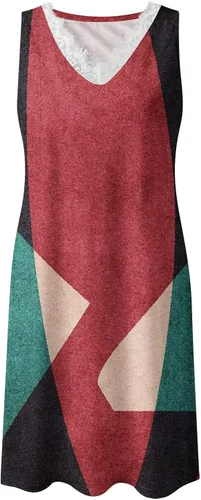 Vista 4 de Vestidos sexis Mujer Vestido Fiesta sin Mangas retazos Encaje ropa Cuello en V Vestidos swing degradado a Rayas