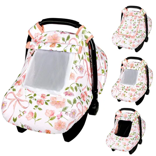 Vista 9 de TANOFAR - Funda para asiento de coche de bebé a prueba de viento, capota para asiento de coche infantil de 3D con lunares de visón y ventana
