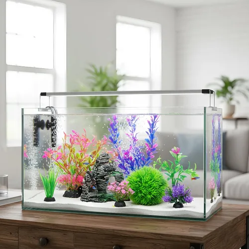 Vista 7 de Ameliade Plantas Artificiales de Plástico para Acuario Decoraciones y Conjunto de Decoración de Cueva de Roca Accesorios para Pecera de Pez Dorado