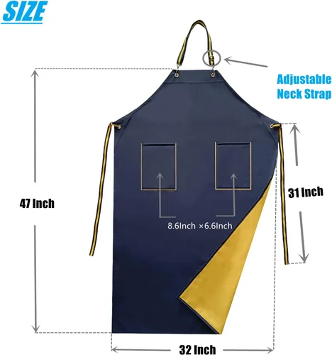 Vista 3 de Delantales de goma impermeables con bolsillos para lavavajillas, delantal impermeable para restaurante, correa ajustable para el cuello de 47