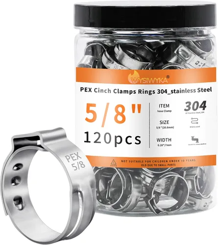 Vista 20 de 60 piezas de anillos de abrazaderas de cincha PEX de 1 pulgada, abrazaderas de manguera de una oreja de acero inoxidable 304, anillos de crimpado