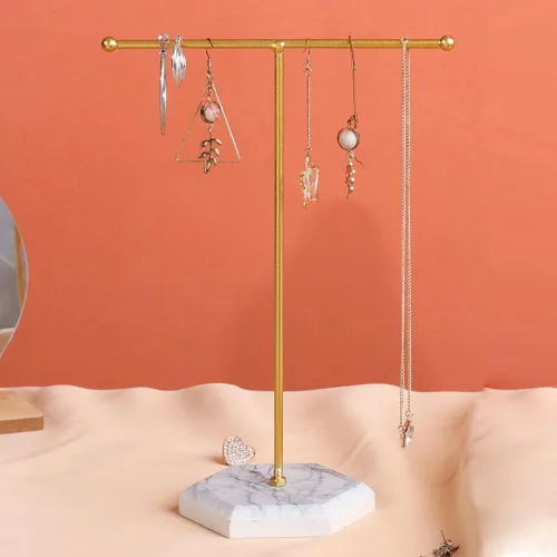 Vista 6 de Soporte de joyería, soporte para collar, soporte para collar, barra en T, organizador de joyas de mesa de metal chapado en T, torre para mostrar