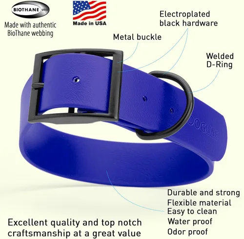 Vista 405 de Dogline Biothane - Collar impermeable para perro con hebilla de liberación rápida, resistente cincha de nailon recubierta con resistente y a prueba