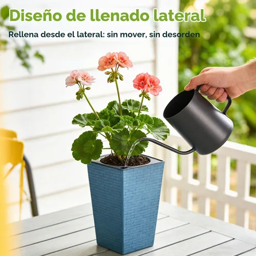 Vista 6 de Paquete de 2 macetas de riego automático de 10.7" x 6.9" para plantas de interior, macetas violetas de riego automático, macetas de flores de Azul