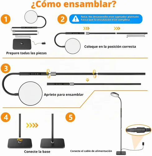 Vista 9 de Lámpara de pie PACOVY, lámparas de pie ajustables de altura para sala de estar dormitorio, lámpara de pie regulable de cuello de ganso súper
