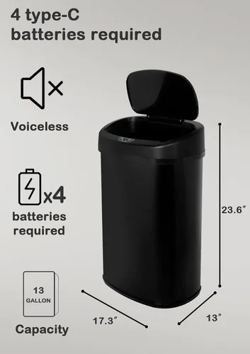 Vista 5 de Bote de basura automático de 50 l/13 galones para el hogar y la cocina, cubo de basura grande de acero inoxidable con sensor de movimiento